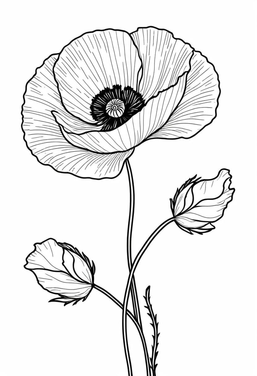 Poppy Flower — free printable coloring page to download and print