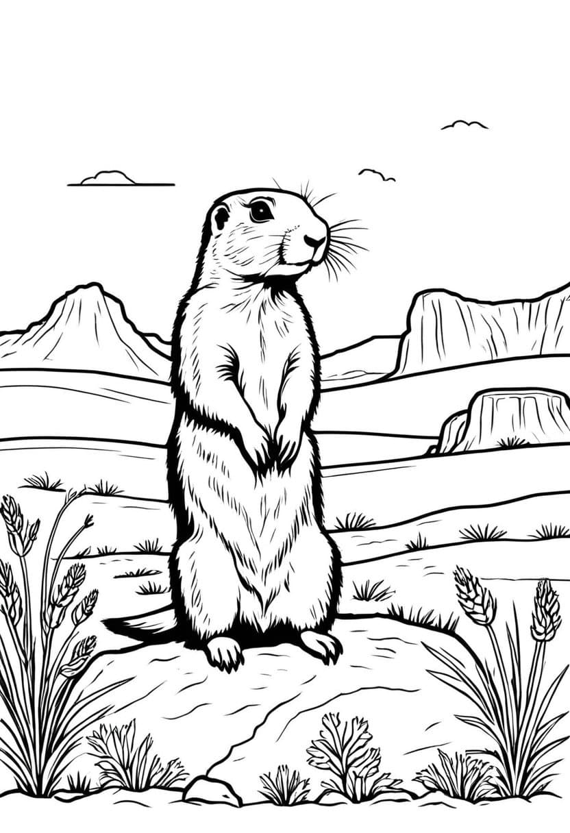Prairie Dog in Desert — free printable coloring page to download and print