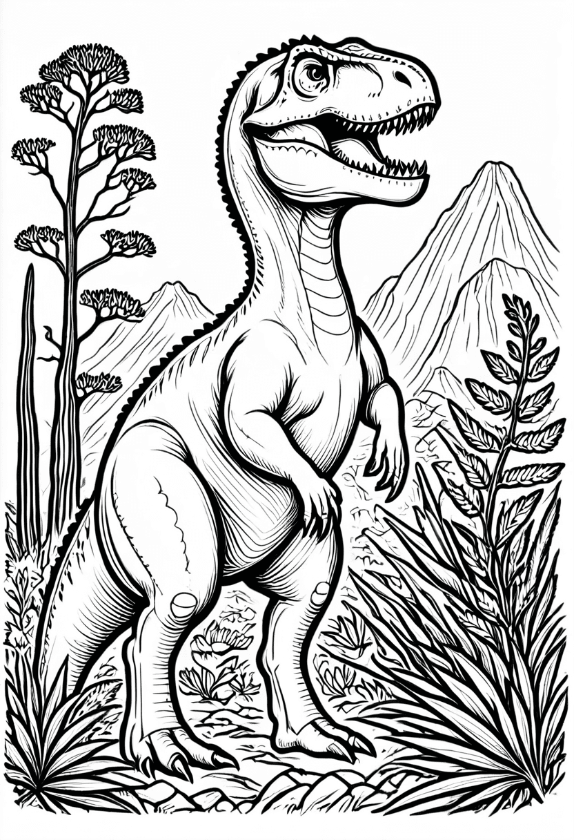 Prehistoric Adventures — free printable coloring page to download and print