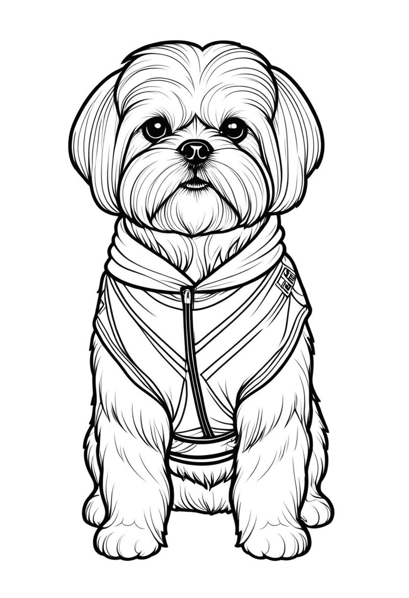 Pug in Cozy Jacket — free printable coloring page to download and print
