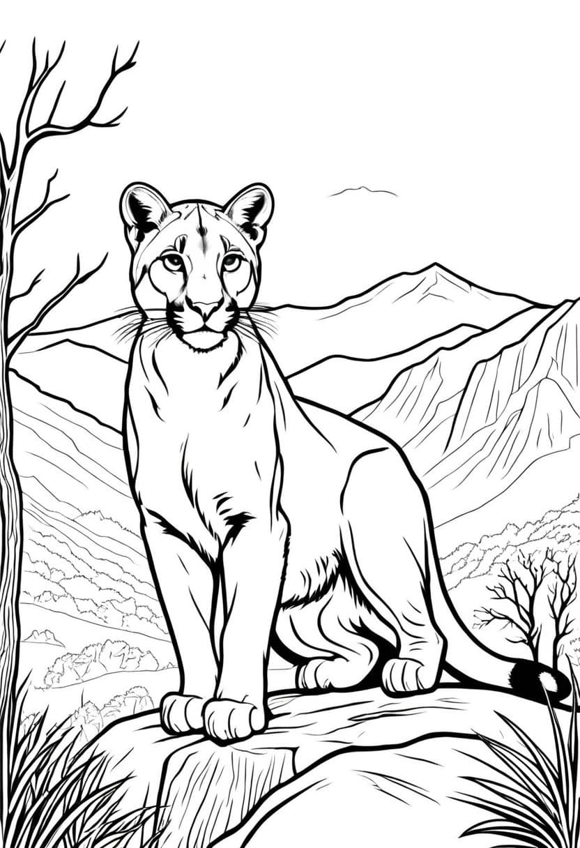 Puma in the Mountains — free printable coloring page to download and print