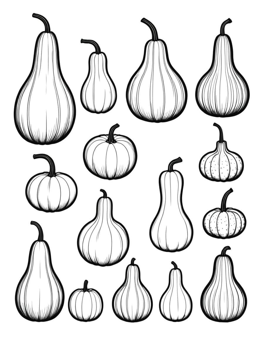 PumpkinGourd Collection — free printable coloring page to download and print