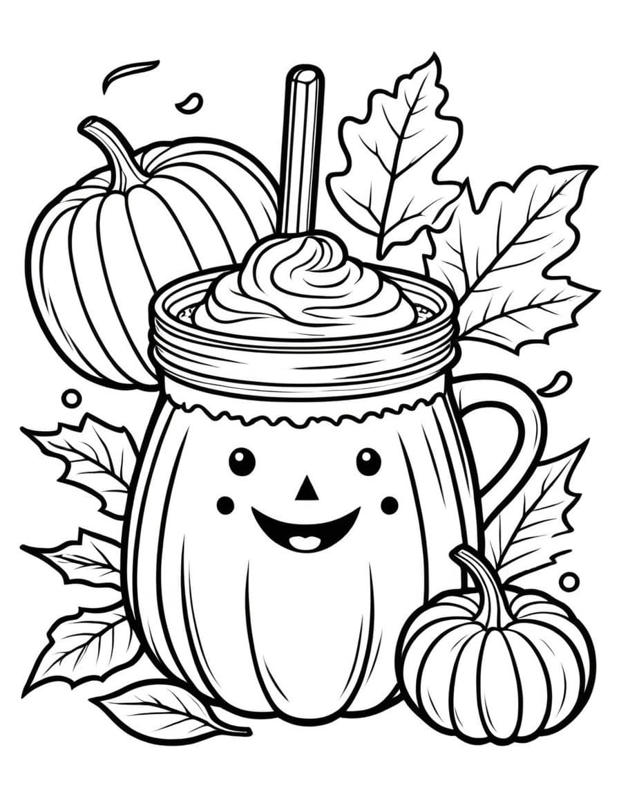 Pumpkin Fall Drink — free printable coloring page to download and print
