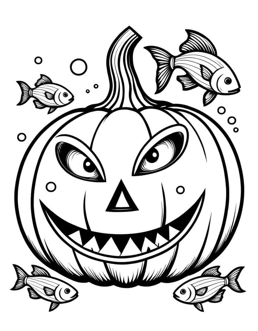 Pumpkin Fish Halloween Fun — free printable coloring page to download and print