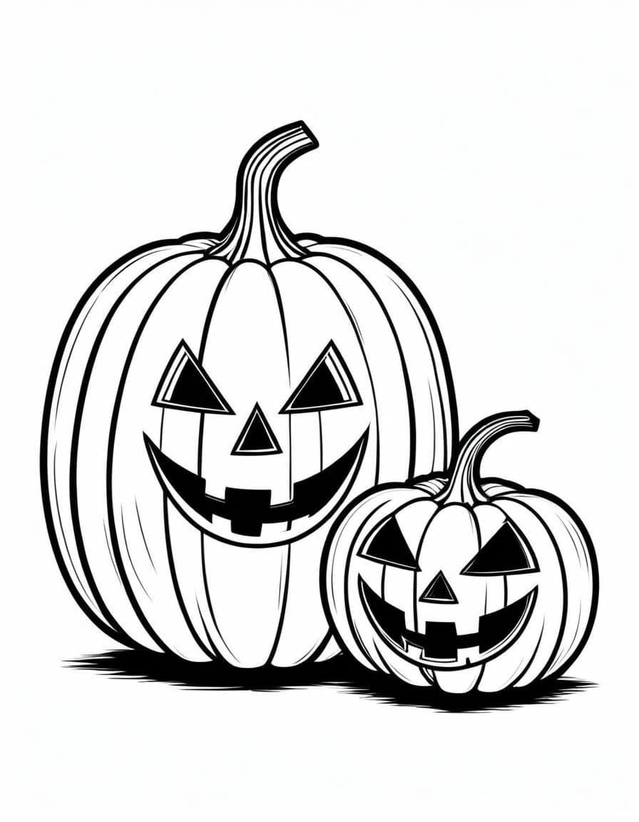 Pumpkin Halloween Pair — free printable coloring page to download and print