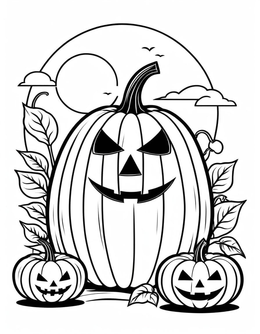 Pumpkin Halloween Theme — free printable coloring page to download and print