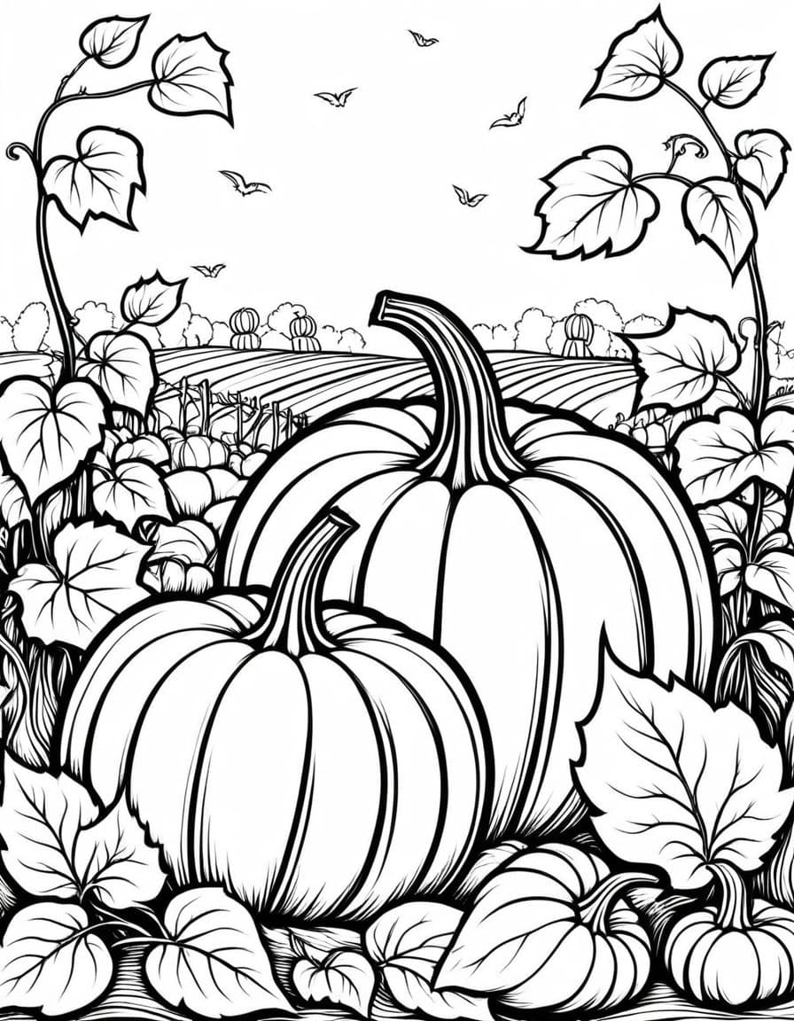 Pumpkin Harvest Dreamscape — free printable coloring page to download and print