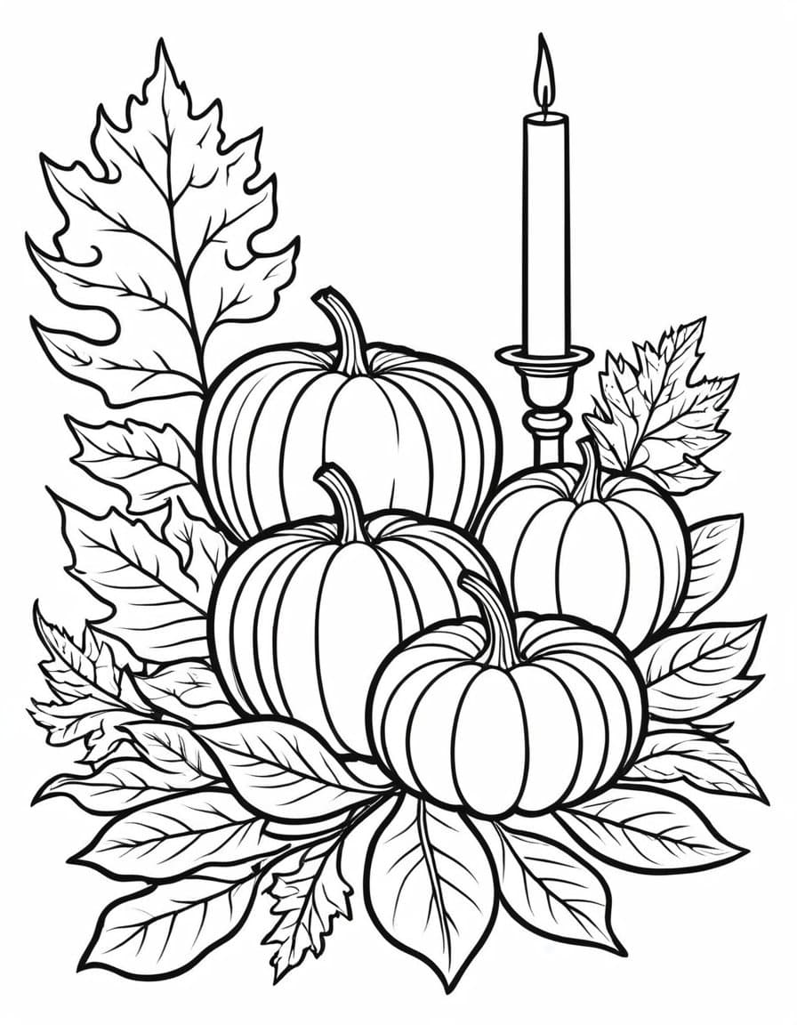 Pumpkin Harvest Wreath — free printable coloring page to download and print