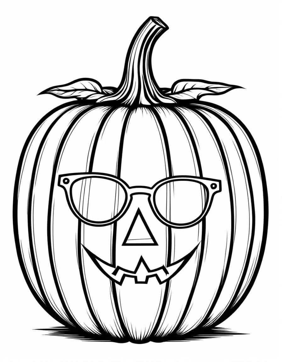 Pumpkin with Glasses Halloween Fun — free printable coloring page to download and print