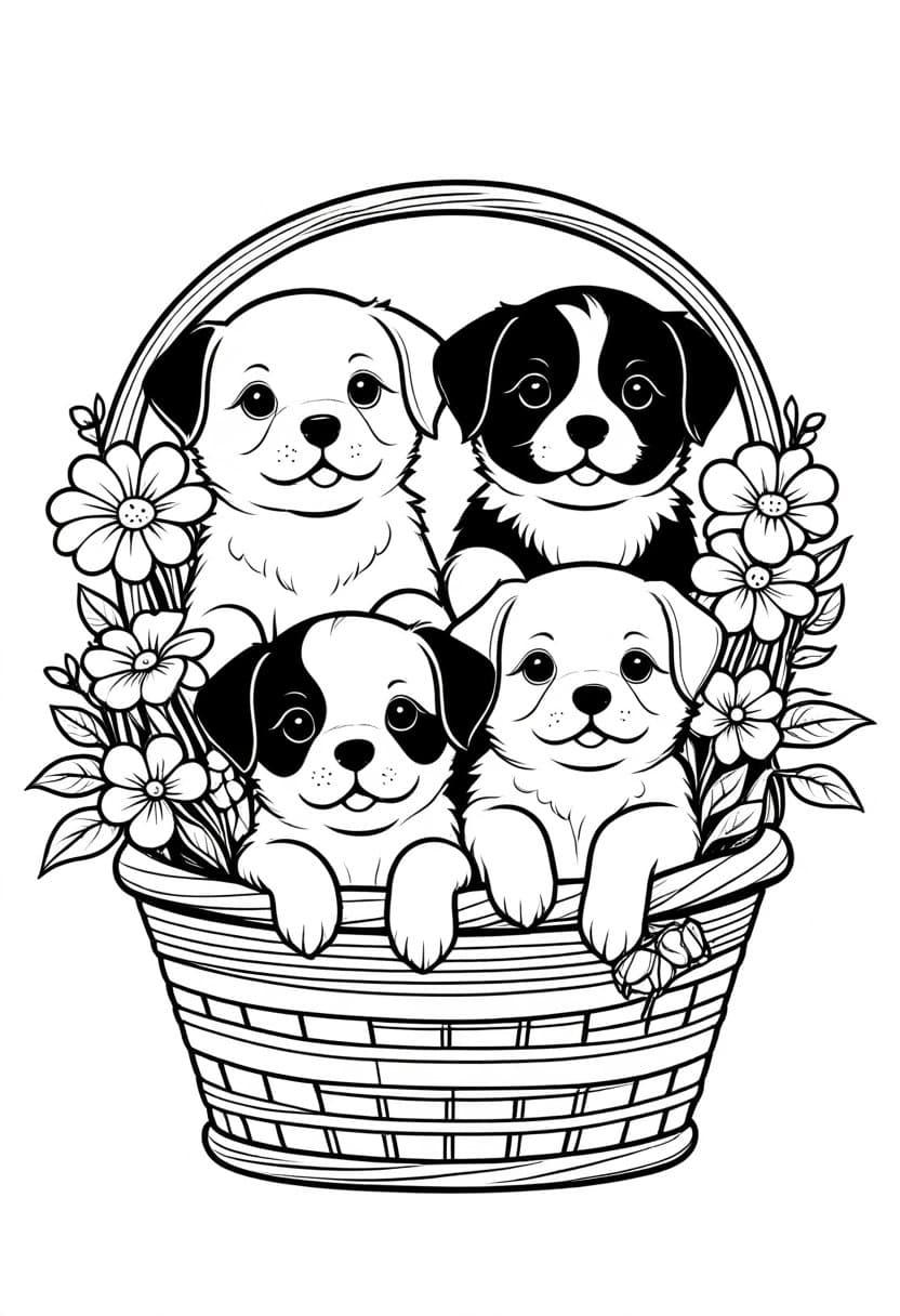 Puppy Pals — free printable coloring page to download and print
