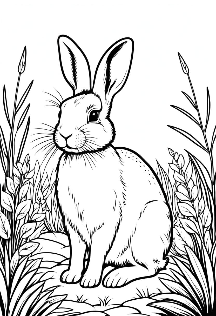 Rabbit in the Wild — free printable coloring page to download and print