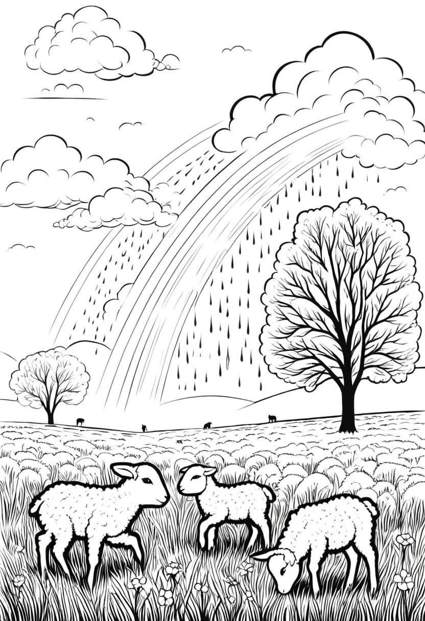 Rainbow Over Meadow — free printable coloring page to download and print