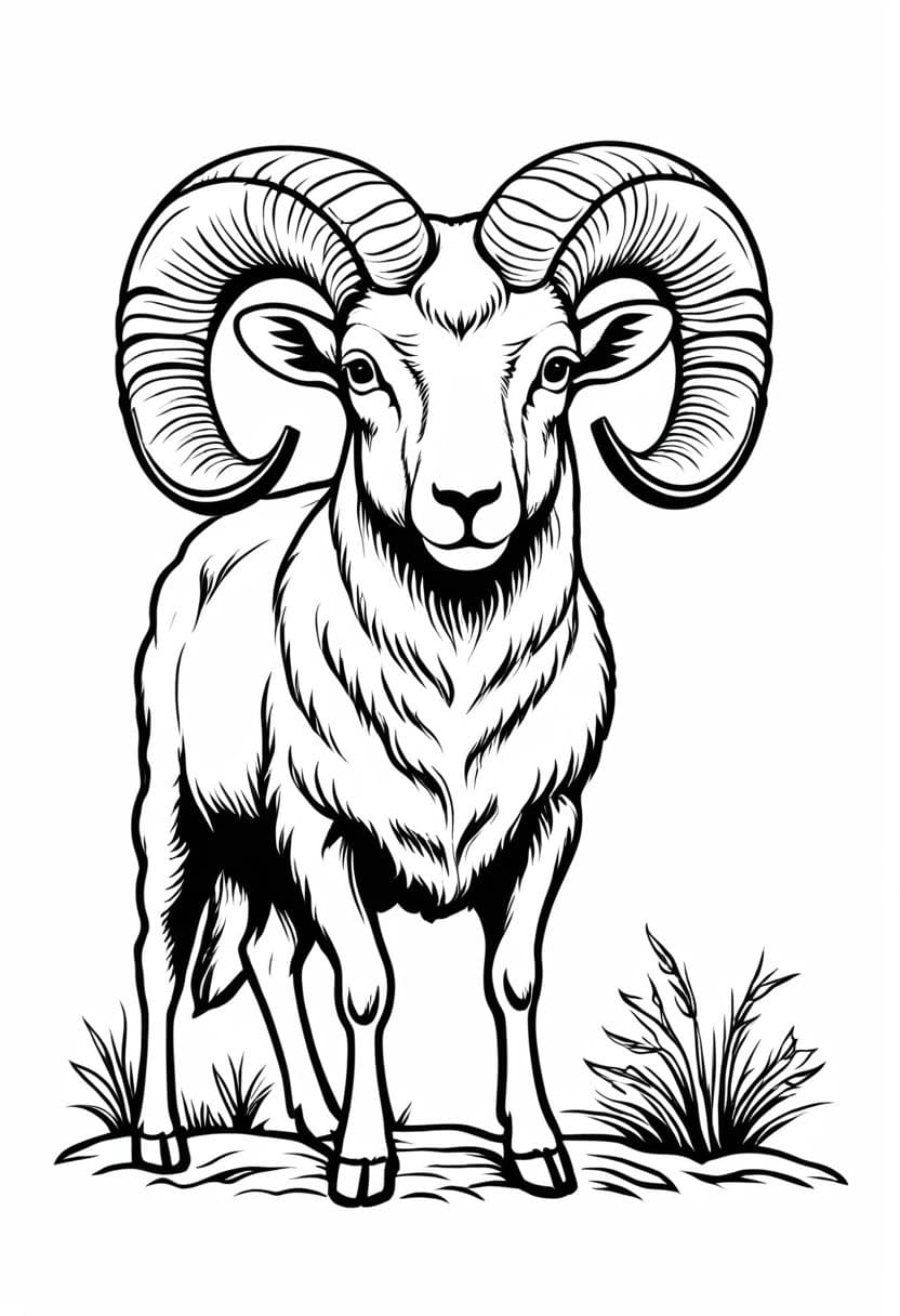 Ram in a Field — free printable coloring page to download and print