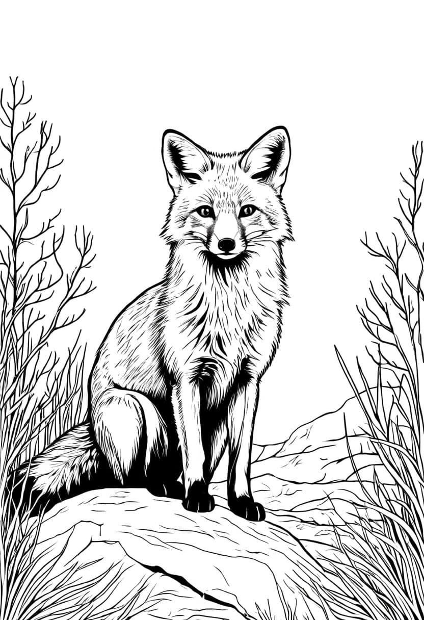 Red Fox in Nature — free printable coloring page to download and print