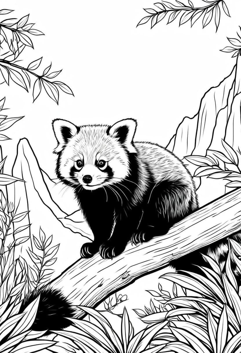 Red Panda in Nature — free printable coloring page to download and print