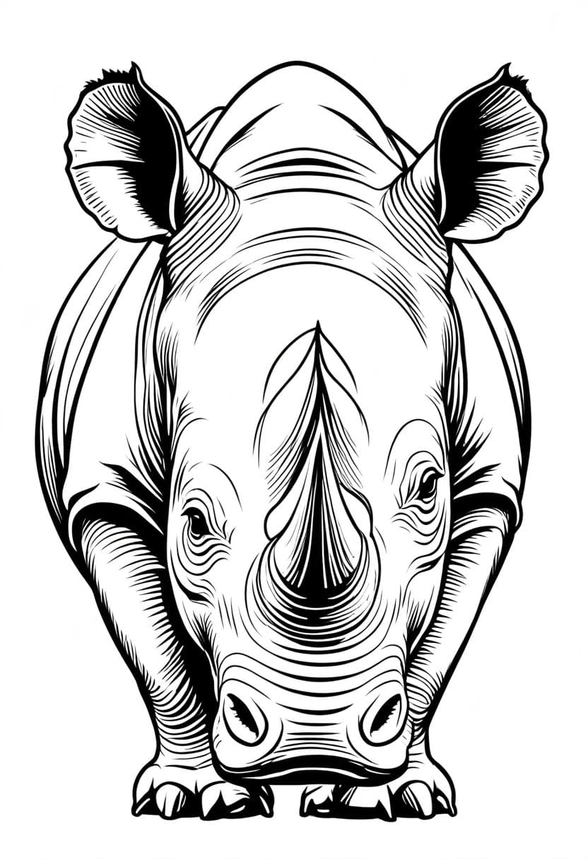 Rhino Ready for Adventure — free printable coloring page to download and print