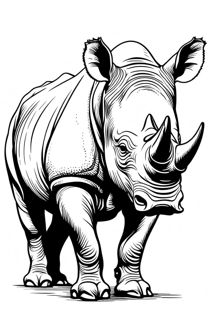 Rhino Safari — free printable coloring page to download and print