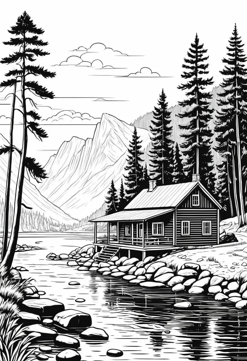 River Retreat — free printable coloring page to download and print