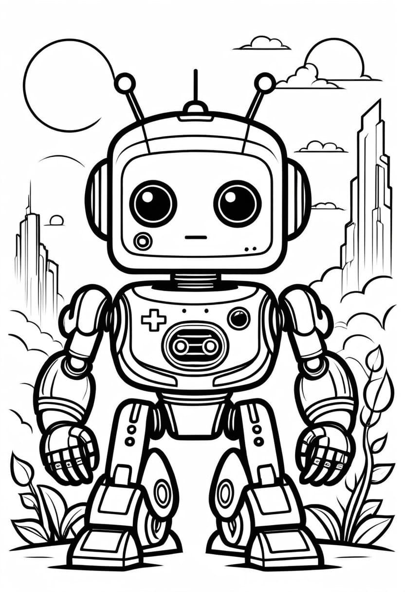 Robot Friends — free printable coloring page to download and print