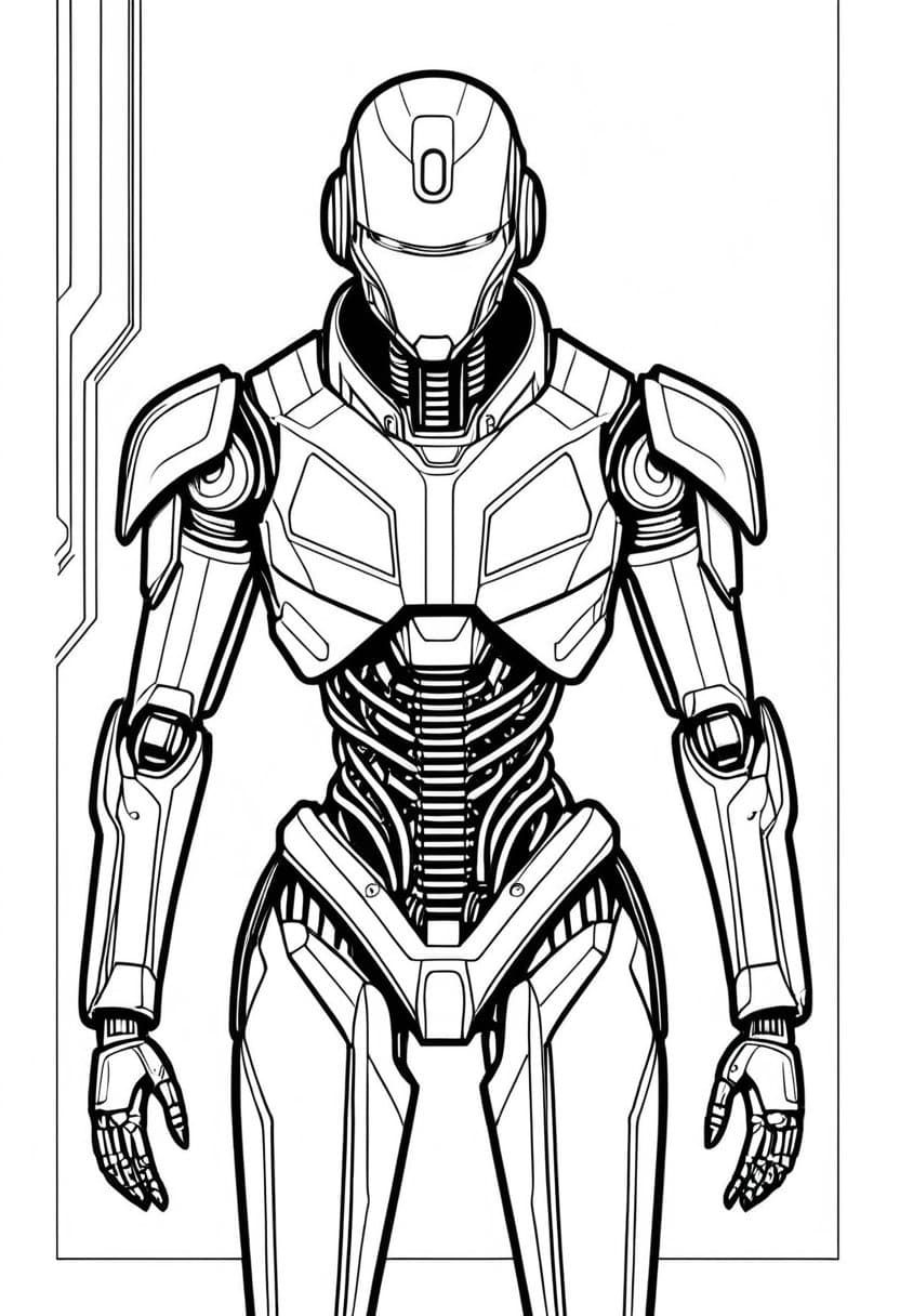 Robotic Cyberpunk Hero 0002 — free printable coloring page to download and print