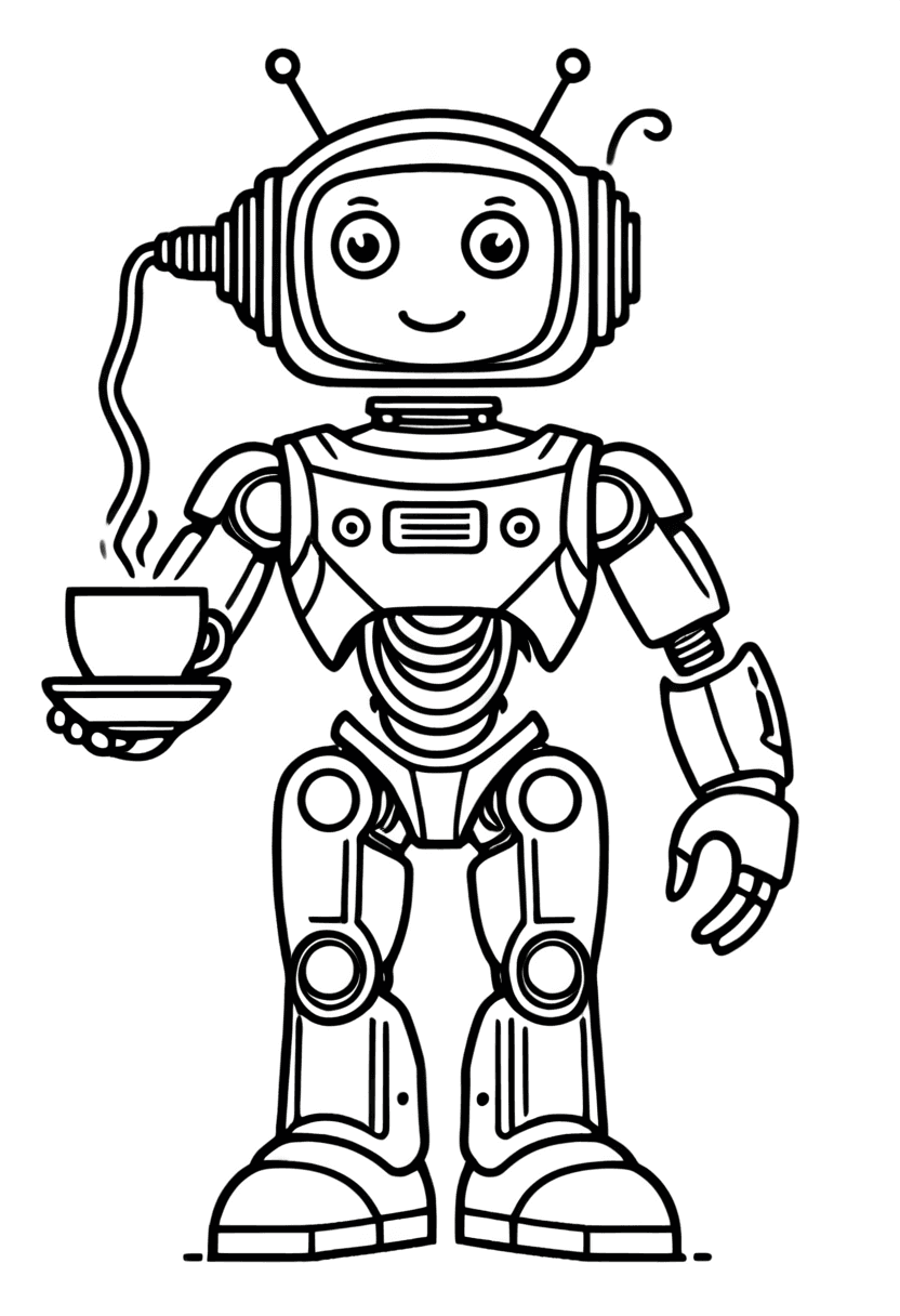 Robots Break Time — free printable coloring page to download and print