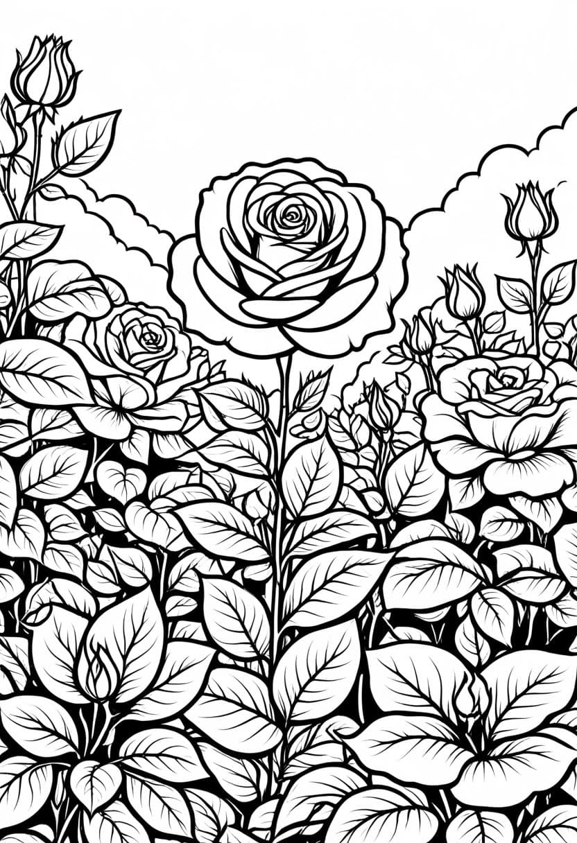 Rose Garden Escape — free printable coloring page to download and print