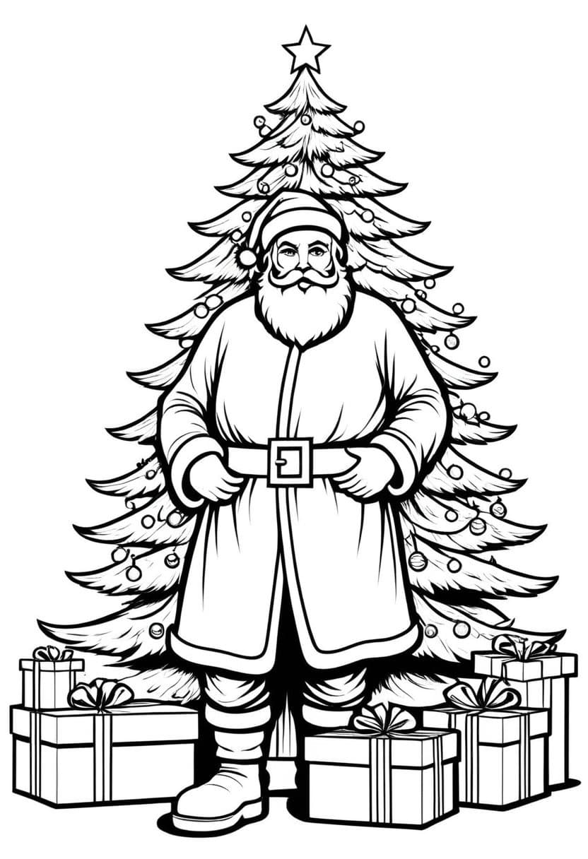Santas Holiday Gifts — free printable coloring page to download and print