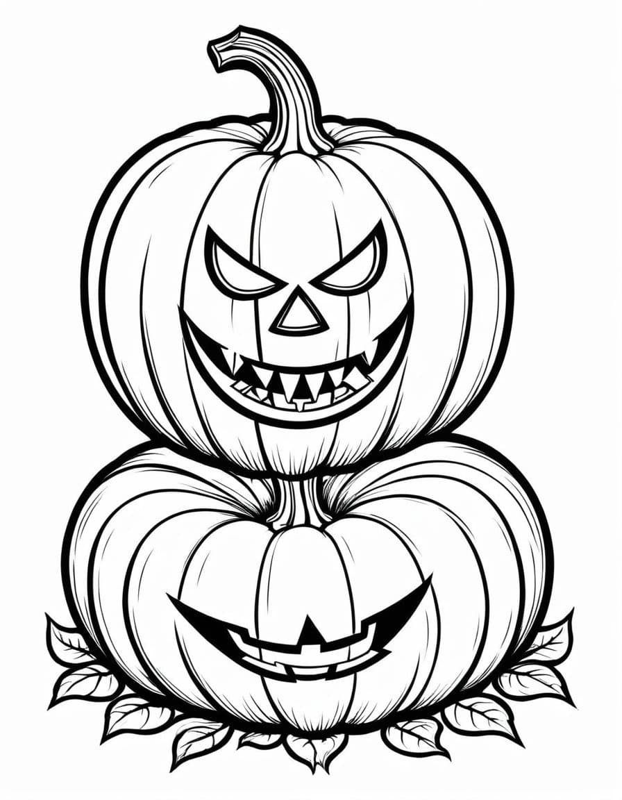 Scary Halloween Pumpkins — free printable coloring page to download and print