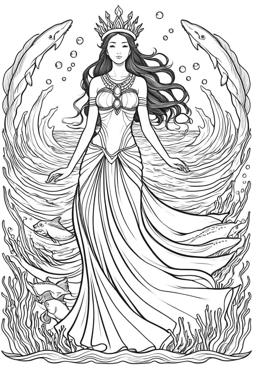 Sea Goddess Sheet — free printable coloring page to download and print