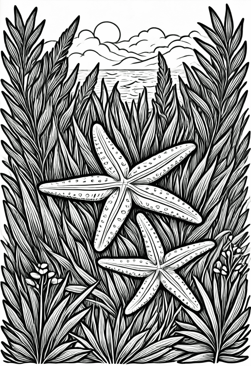 Seaside Starry Night — free printable coloring page to download and print