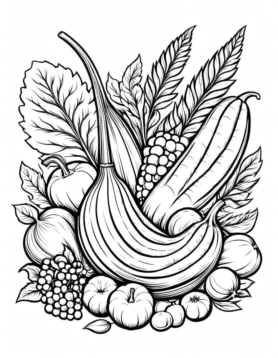 Seasonal Fall Produce — free printable coloring page to download and print