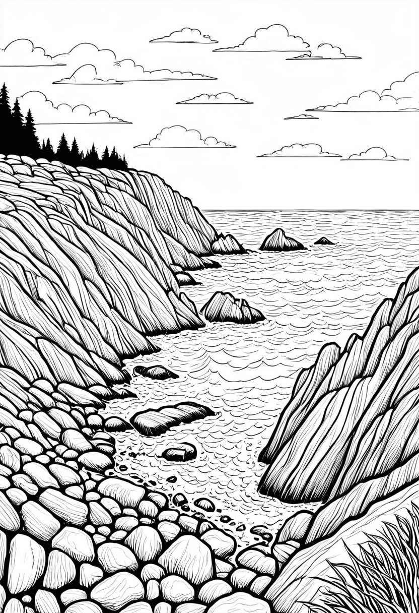 Serene Coastal Scene — free printable coloring page to download and print