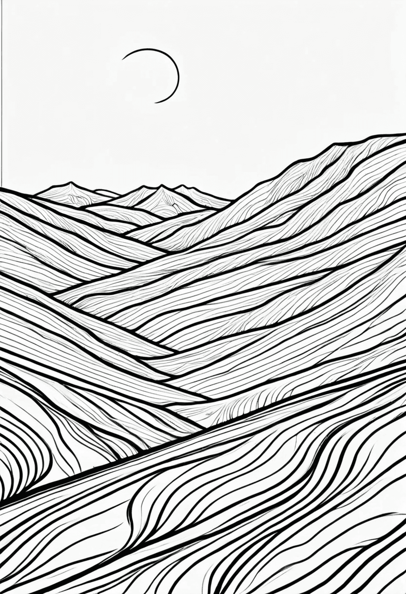 Serene Mountain Landscape — free printable coloring page to download and print