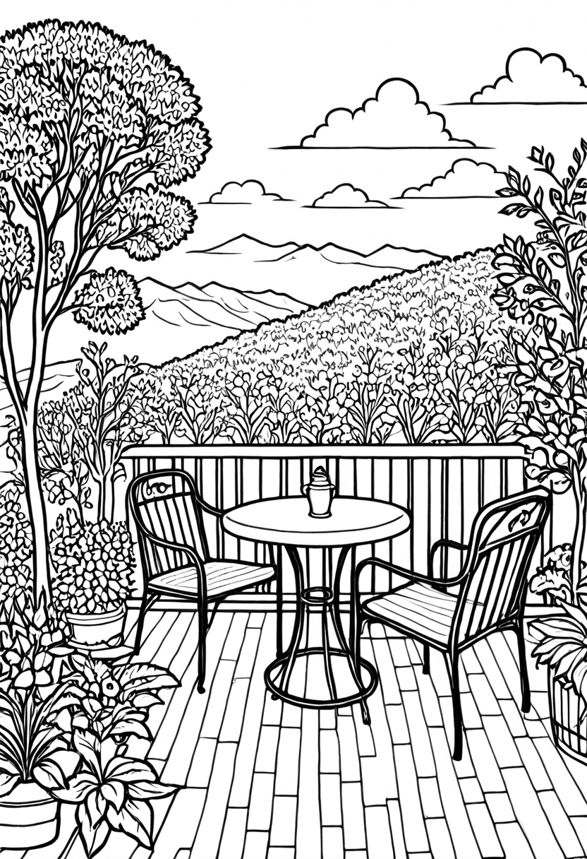 Serene Mountain Retreat — free printable coloring page to download and print