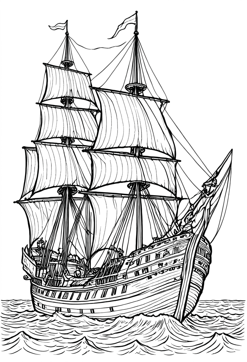 Ship Sails on Sea — free printable coloring page to download and print