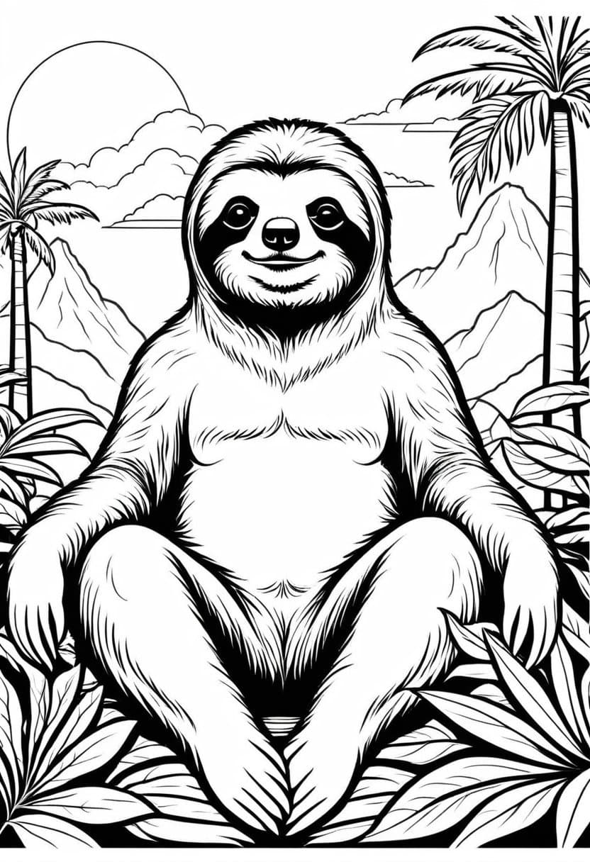 Sloth Vaporwave — free printable coloring page to download and print