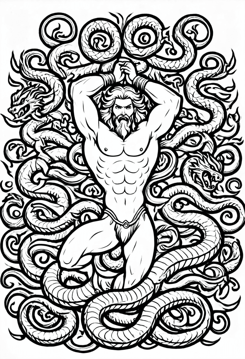 SnakeWrapped Muscleman Artwork — free printable coloring page to download and print