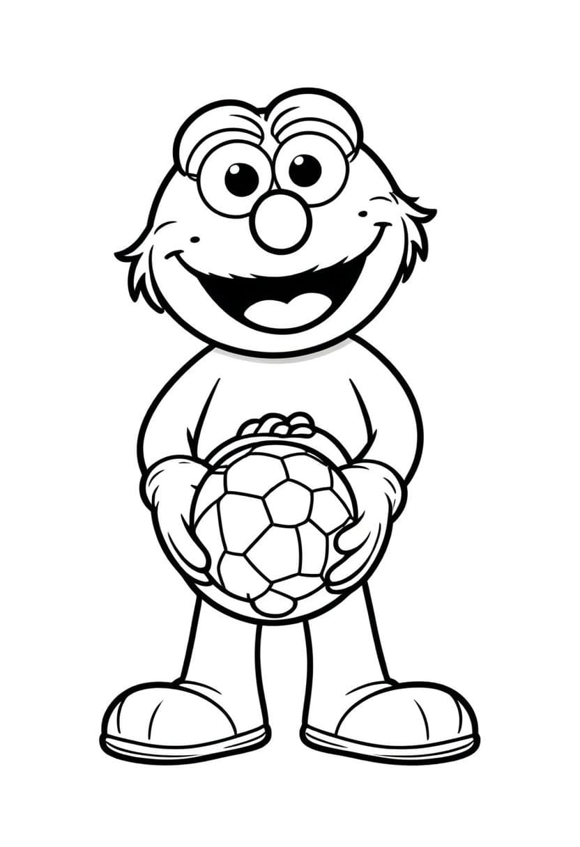 Soccer Fun with Elmo — free printable coloring page to download and print