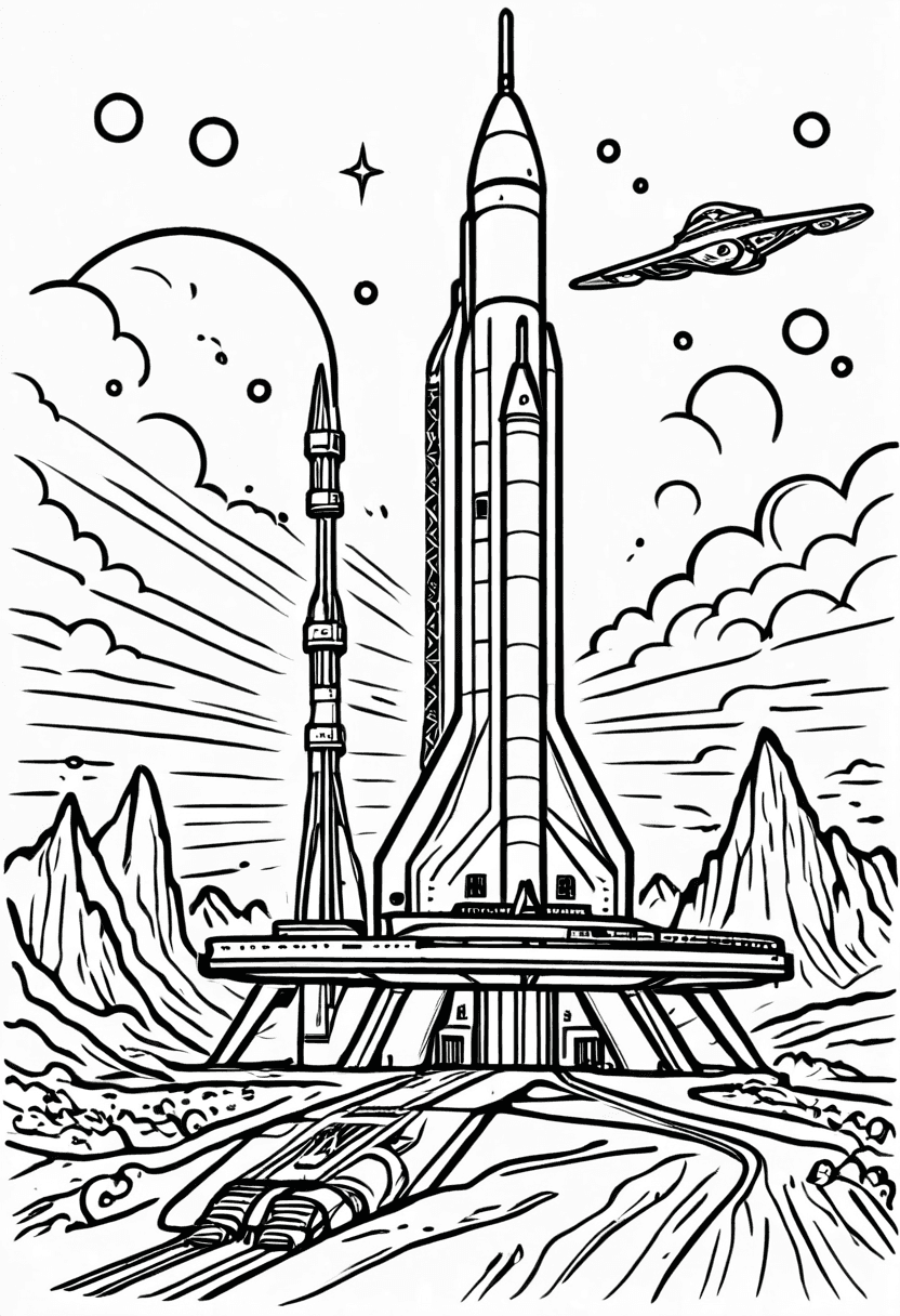 Space Mission Hub — free printable coloring page to download and print