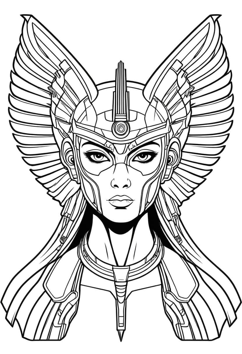 Sphinx Sentinel Cyberpunk Chrome Warrior — free printable coloring page to download and print