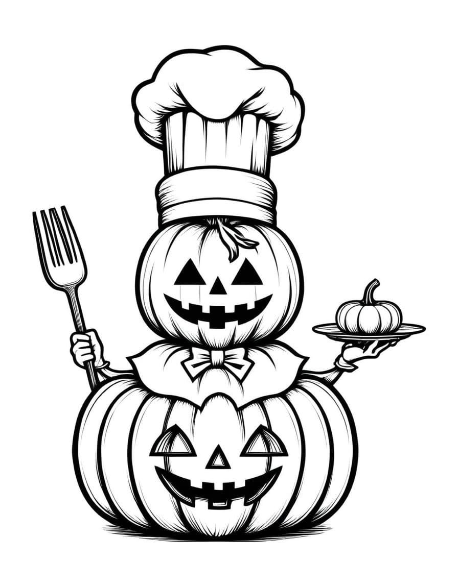 Spooky Chef Pumpkin — free printable coloring page to download and print