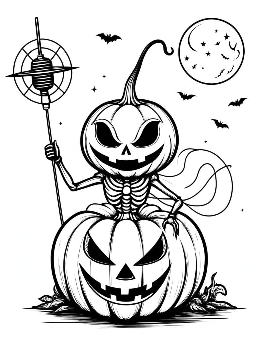 Spooky Pumpkin Alien Halloween — free printable coloring page to download and print