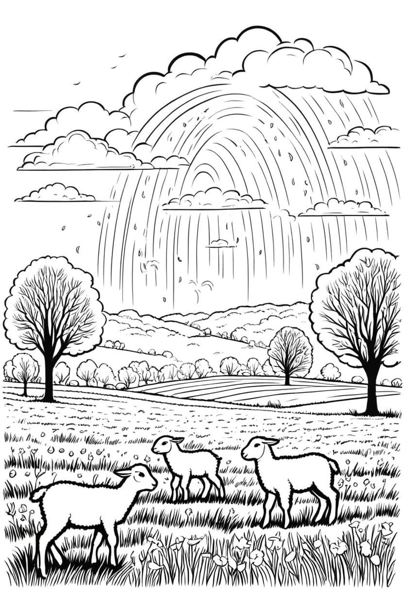 Spring Rainbow Delight — free printable coloring page to download and print