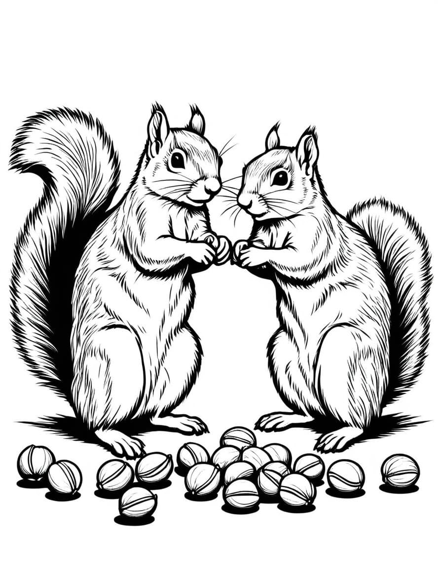 Squirrel Egg Hunt — free printable coloring page to download and print