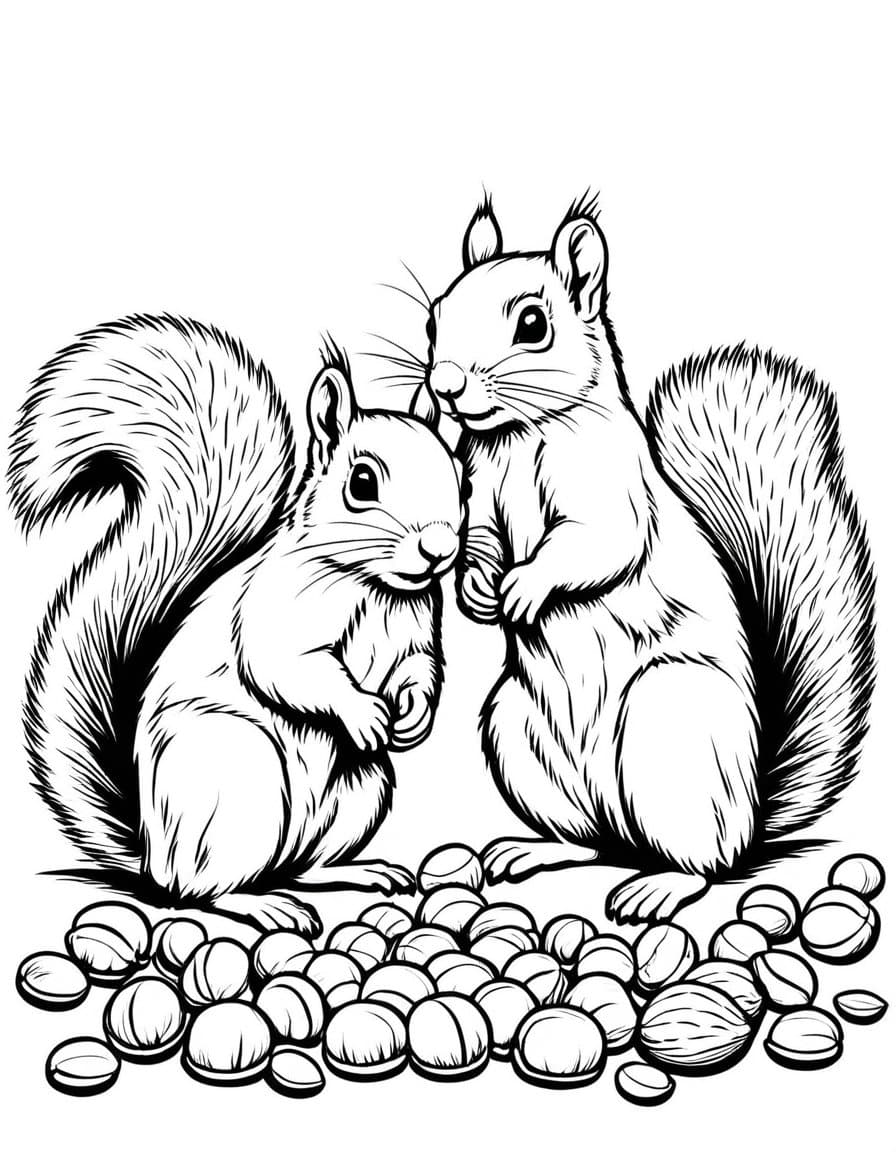 Squirrel Harvest Delights — free printable coloring page to download and print
