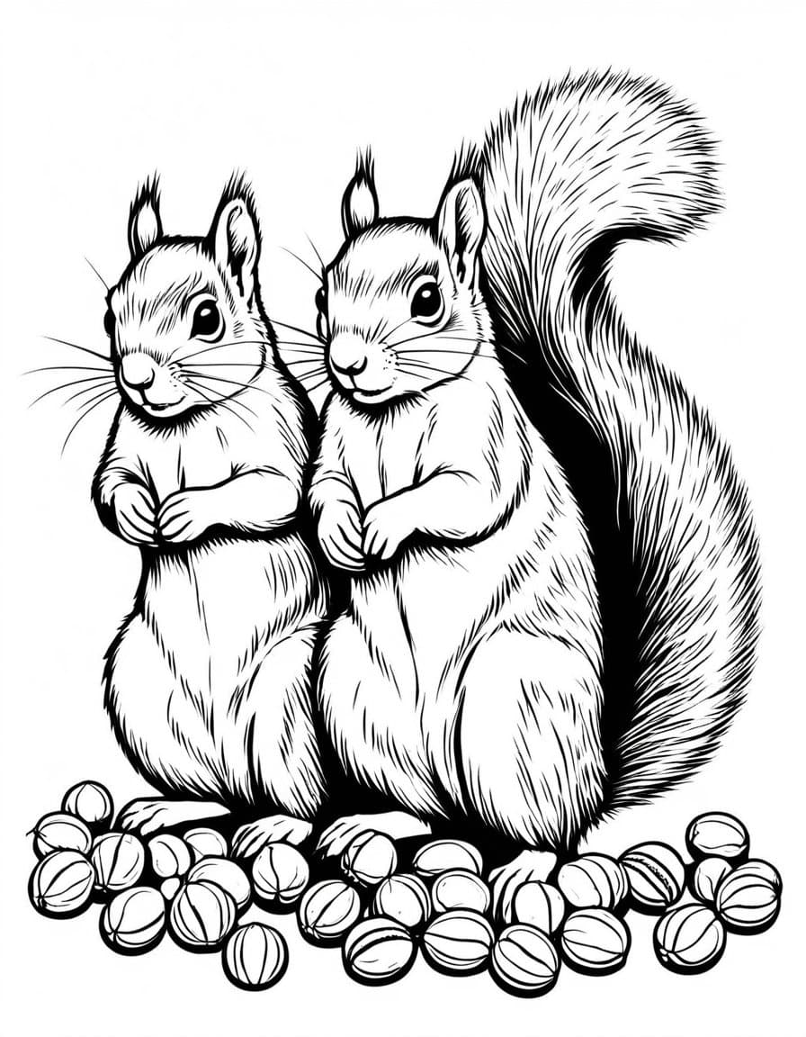 Squirrel Nut Harvest Celebration — free printable coloring page to download and print
