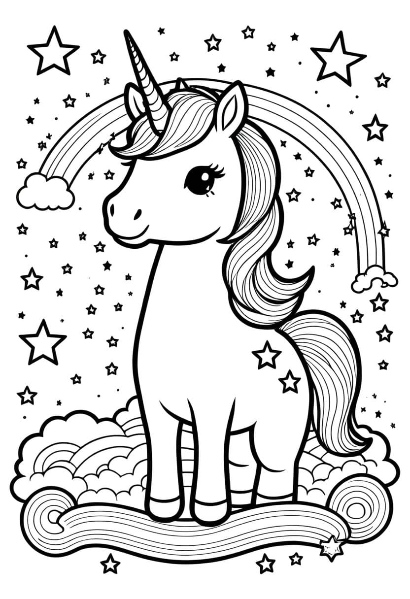 Starry Unicorn Dreams — free printable coloring page to download and print