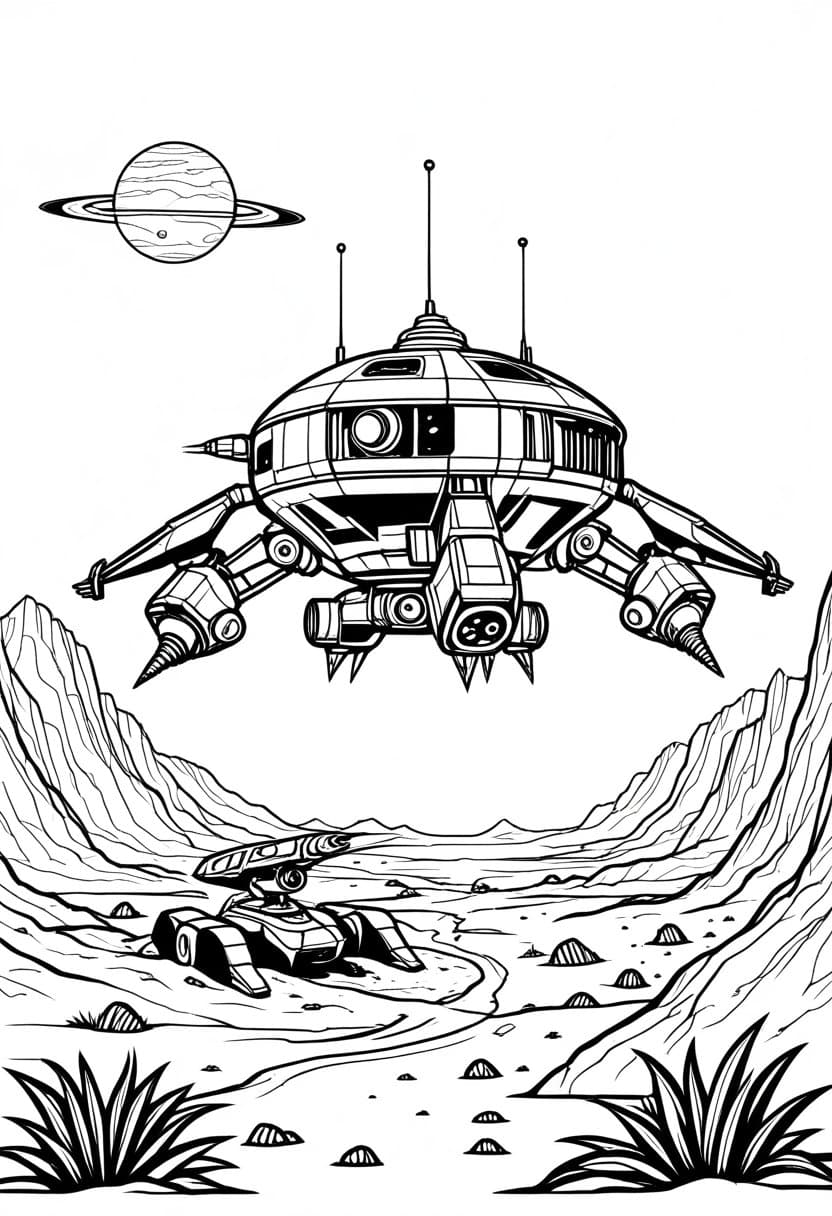 Starship Rescue Mission — free printable coloring page to download and print