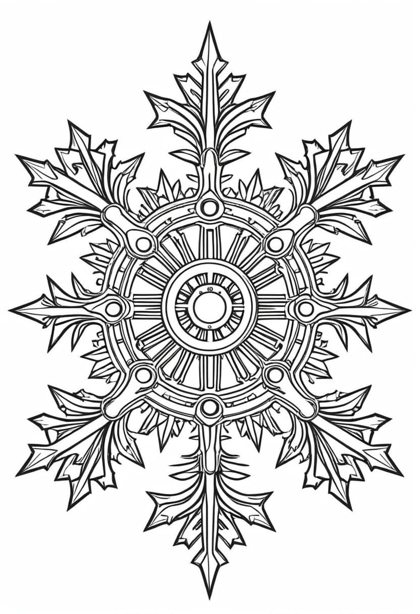 Steampunk Snowflake Sheet — free printable coloring page to download and print