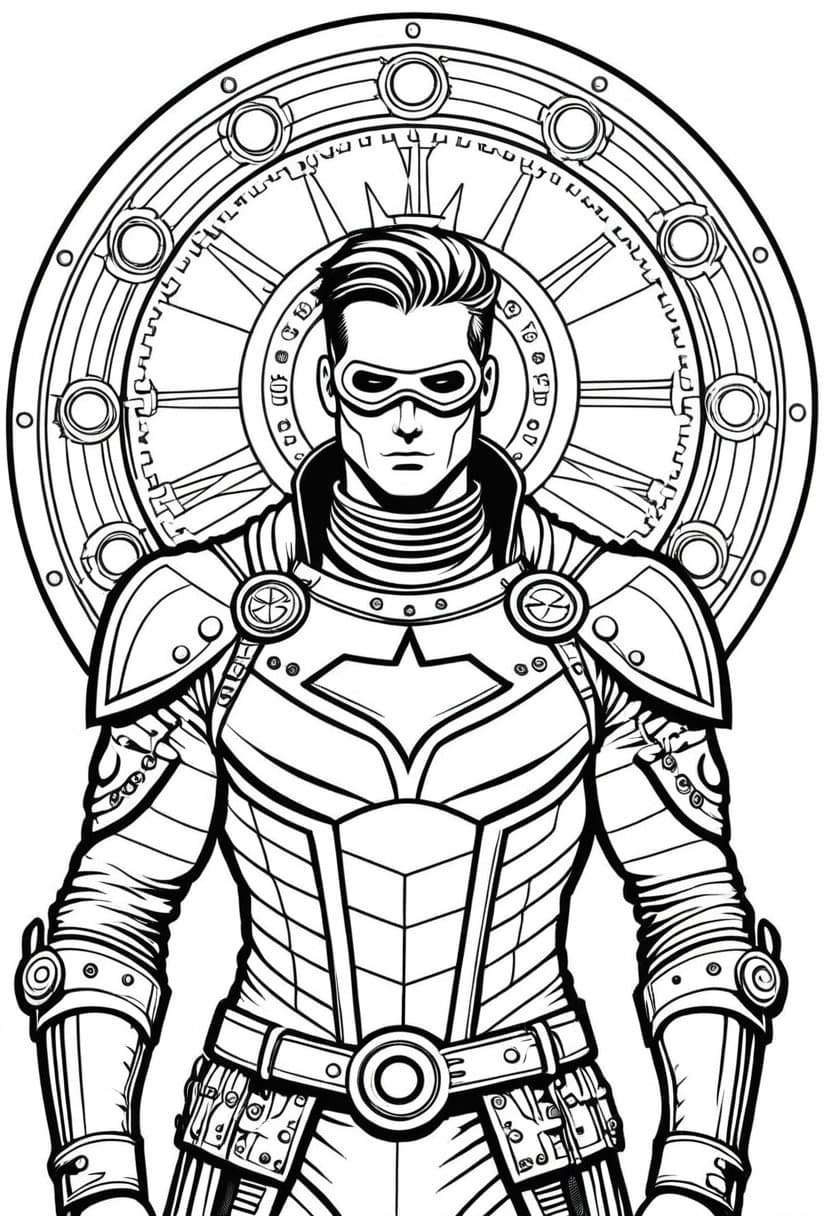 Steampunk Superhero — free printable coloring page to download and print